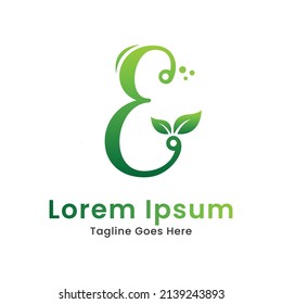 Eco initial letter e with gradient nature green leaf logo design