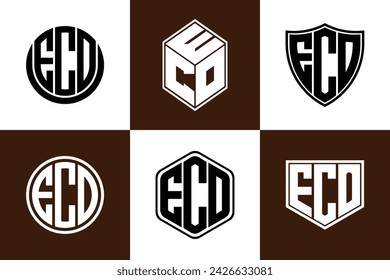 Icono de la forma geométrica de la letra de ECO vector de diseño del logotipo. monograma, marca de la letra, círculo, polígono, escudo, símbolo, emblema, elegante, abstracto, marca de la palabra, signo, arte, tipografía, icono, geométrico, forma