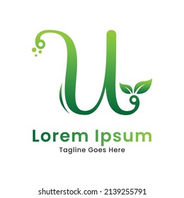 Eco initial letter u with gradient nature green leaf logo design