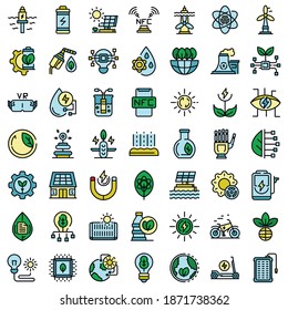 Eco innovation icons set. Outline set of eco innovation vector icons thin line color flat on white