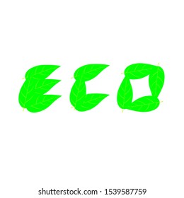 ECO inscription made up of green leaves. Isolated vector image.