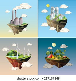 Eco island. Illustration of green energy for the house on a small plot of land.
