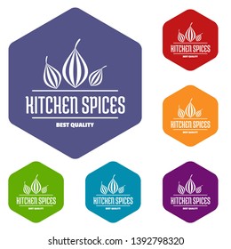 Eco kitchen spice icons vector colorful hexahedron set collection isolated on white 