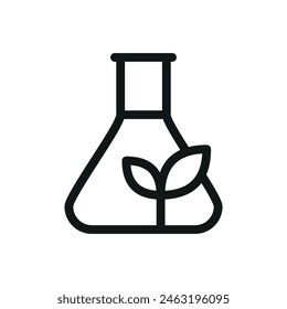 Eco lab flask isolated icon, laboratory flask with leaf vector symbol with editable stroke