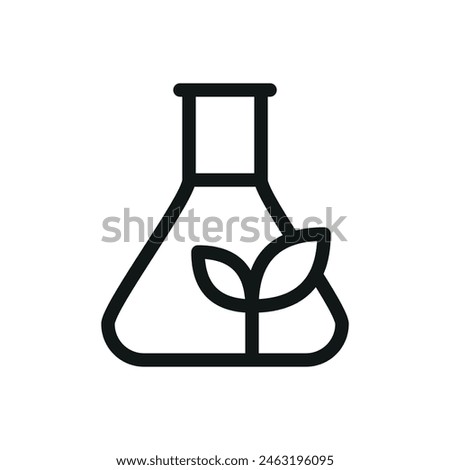 Eco lab flask isolated icon, laboratory flask with leaf vector symbol with editable stroke