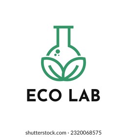 Eco Lab with green Leaf and bottle lab vector logo design concept