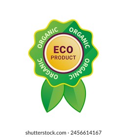 Eco label or bio badge. Organic sticker. Ecologic stamp icon. Vector illustration isolated on white background