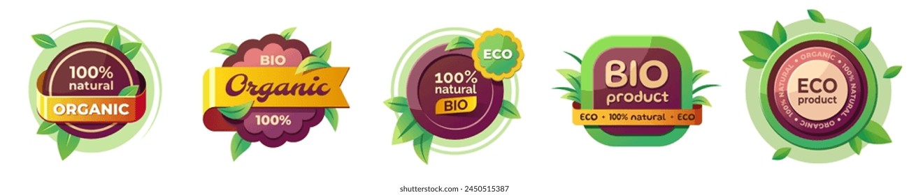 Etiqueta ecológica y etiqueta bio, natural, icono de conjunto de etiqueta orgánica