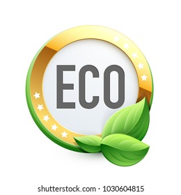 Eco label with green leaves