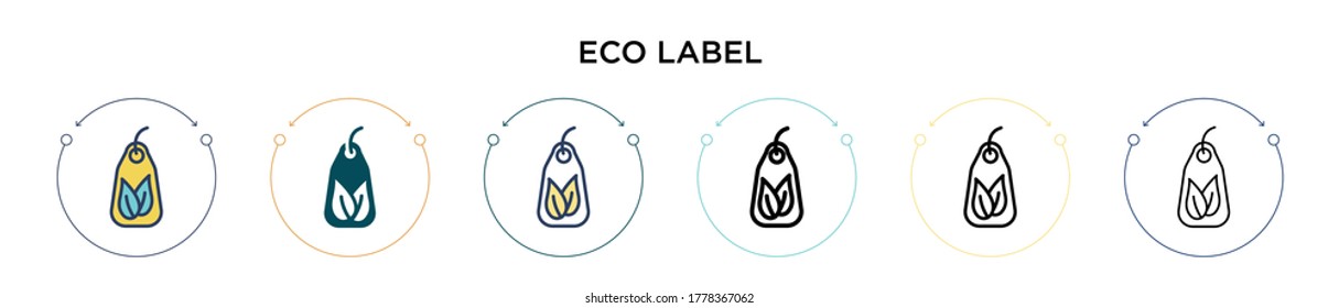 Eco label icon in filled, thin line, outline and stroke style. Vector illustration of two colored and black eco label vector icons designs can be used for mobile, ui, web