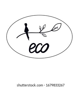 Etiqueta ecológica con la imagen de un pájaro en una rampa. Icono para el embalaje de productos naturales, ropa y paquete de alimentos. 