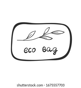 Eco label with the image of a twig. Icon for natural products packaging, clothing and food pack. Eco sign, ecological tag stamp, logo shape label design for recyclable goods.