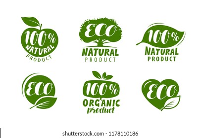 Eco label or logo. Set of healthy natural, organic product badges. Vector