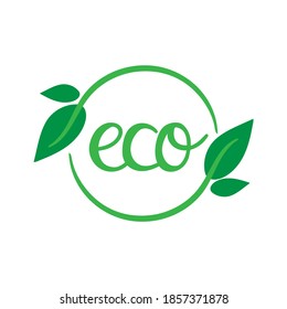 Etiqueta ecológica. Marcos de círculo verde oganico con hojas y ramas, sello de bioproductos, emblema ecológico, insignia de promoción de productos de calidad decoración elemento de ilustración individual dibujado a mano