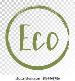 Eco label vector, round emblem, painted icon for natural products packaging, clothing and food pack. Eco sign, ecological tag circle stamp, logo shape label design for recyclable goods.
