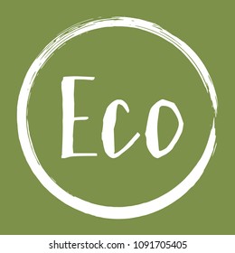 Eco label vector, round emblem, painted icon for natural products packaging, clothing and food pack. Eco sign, ecological tag circle stamp, logo shape label design for recyclable goods.