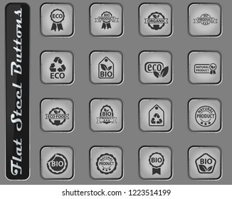 eco label vector web icons on the flat steel buttons