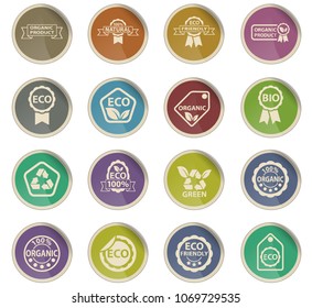 eco label web icons in the form of round paper labels