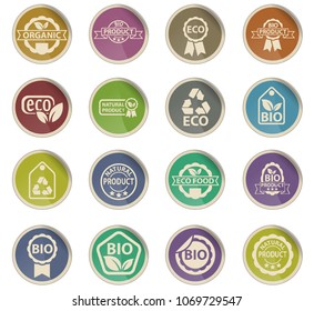 eco label web icons in the form of round paper labels