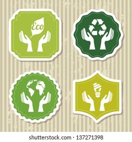 eco labels over brown background. vector illustration