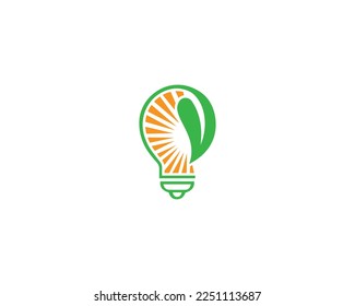 Eco Lamp And Bulb Green Energy Logo Design With Sun Solar Energy Modern Vector Template.