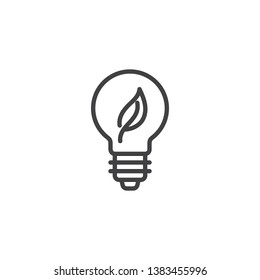 Eco lamp line icon. linear style sign for mobile concept and web design. Light bulb with leaf outline vector icon. Eco energy symbol, logo illustration. Pixel perfect vector graphics