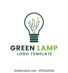 lámpara ecológica con plantilla de logotipo de circuito de árbol y hoja