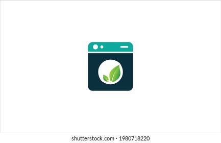 Eco Laundry Dry Cleaner  with leaf icon logo Design Template Vector Illustration 