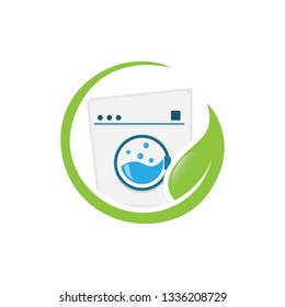 Eco Laundry Dry Cleaner Logo Design Template Vector. Washing machine and leaf ecologi concept design