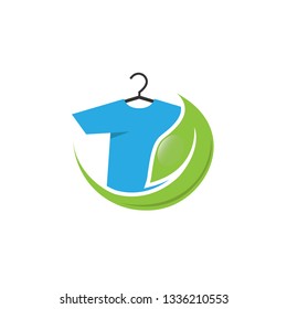 Eco Laundry Dry Cleaner Logo Design Template Vector. T shirt and leaf concept ecology