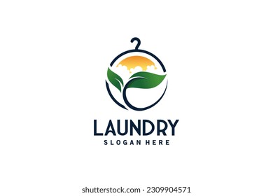Eco laundry and dry cleaning logo design with nature concept