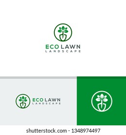 Eco lawn logo template, Landscape icon design vector illustration