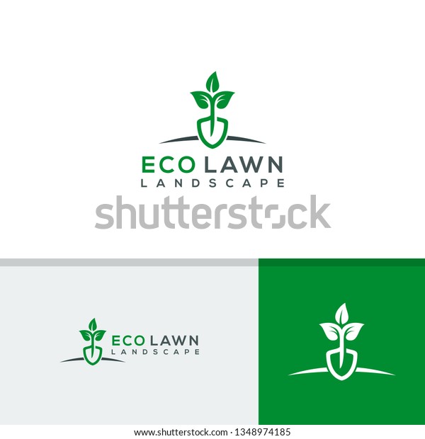 Eco Lawn Logo Template Landscape Icon Stock Vector (Royalty Free