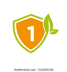 Eco Leaf Agriculture Logo On Letter 1 Vector Template. Eco Sign, Agronomy, Wheat Farm, Rural Country Farming, Natural Harvest Concept