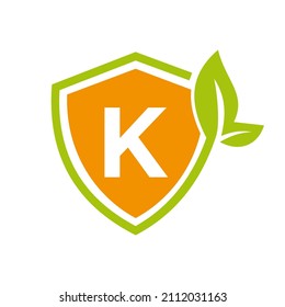 Eco Leaf Agriculture Logo On Letter K Vector Template. Eco Sign, Agronomy, Wheat Farm, Rural Country Farming, Natural Harvest Concept