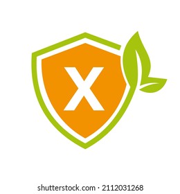 Eco Leaf Agriculture Logo On Letter X Vector Template. Eco Sign, Agronomy, Wheat Farm, Rural Country Farming, Natural Harvest Concept