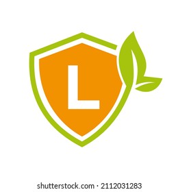 Eco Leaf Agriculture Logo On Letter L Vector Template. Eco Sign, Agronomy, Wheat Farm, Rural Country Farming, Natural Harvest Concept