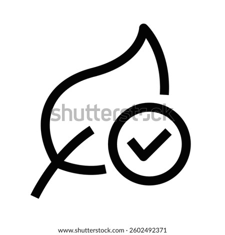 Eco leaf with approval check mark. Vector icon. Editable stroke.
