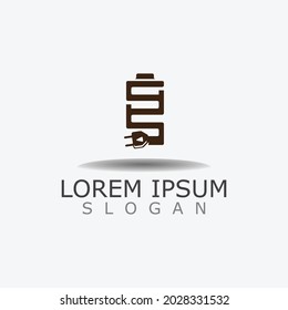 Eco leaf and battery logo template design illustration design