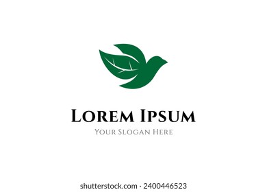 Eco leaf bird logo design in flat green design style