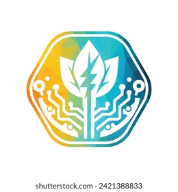 Eco Leaf Bolt Green Energy Vector Illustration 