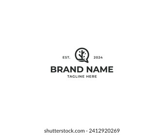 Eco Leaf Chat Logo Concept Symbol Symbol Design Element. Baumpflanze mit Chat-Bubble-Logotype. Vektorgrafik-Vorlage