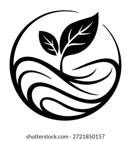 Eco Leaf Circle Logo Black Nature Sustainability Icon Isolated