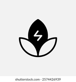 Eco leaf energy icon semi solid, free energy, ecology, renewable and green energy concept. Glyph icon.