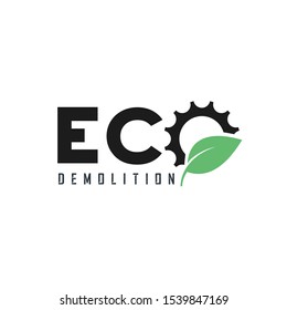 Eco Leaf With Gear Logo  Design Template
