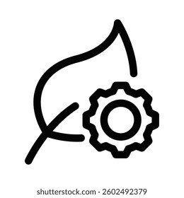 Eco leaf with gear setting icon. Vector illustration. Editable stroke.