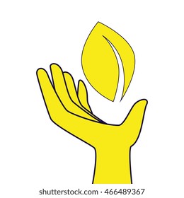 eco leaf hand , isolated flat icon design