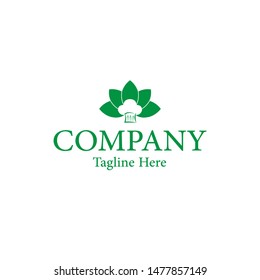 eco leaf and hat chef icon logo for restaurant company