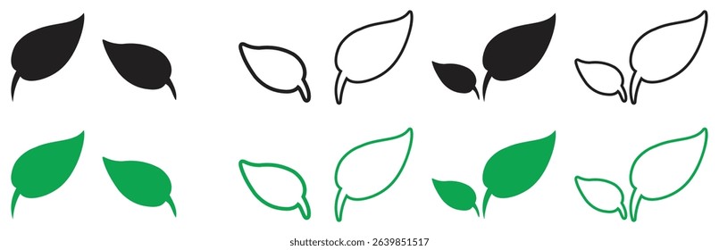 Eco Leaf Icons Set in Modern Style.