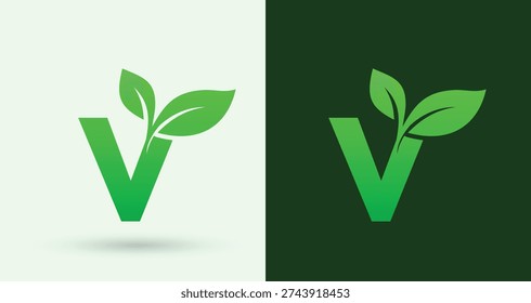 Eco Leaf Letter V Logo Green Initial Monogram Modern Branding Icon

